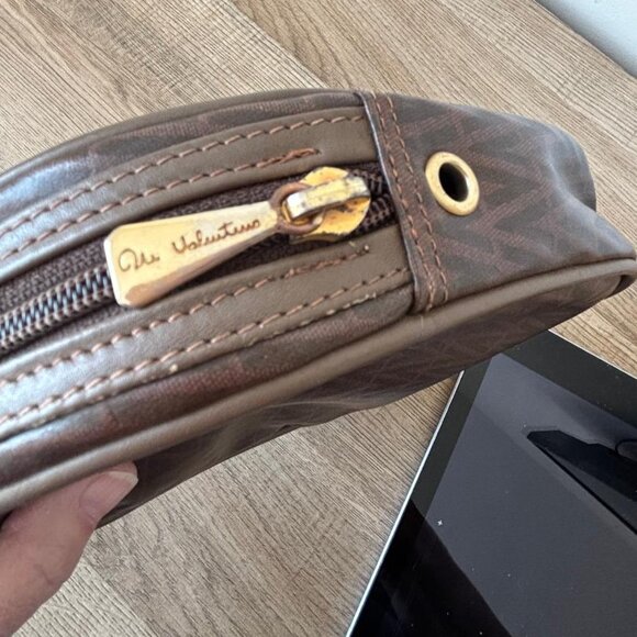 Vintage Mario Valentino Brown Monogram Zipper Pouch Clutch Cosmetic Bag EUC - Picture 4 of 9